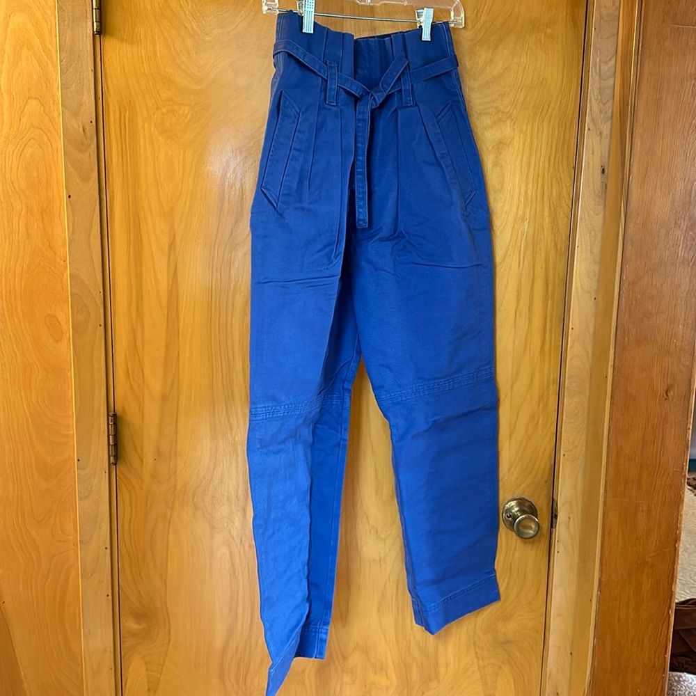 Blue paper bag pants